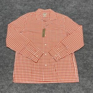 J.Crew Shirt Mens Medium Orange Gingham Secret Wash Organic Reimagined Button Up